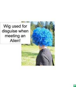 WIG USED FOR DISGUISE WHEN MEETING AN ALIEN