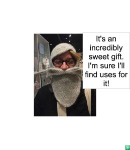 MAN WEARING KNITTED GIFT