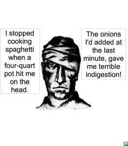 MAN WITH BANDAGED HEAD ONIONS