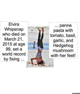 ELVIRA WHIPSNAP FIXED PENNE PASTA WITH HER FEET