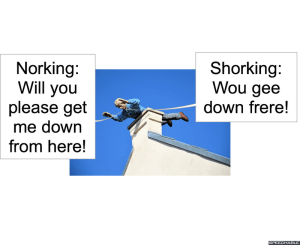 MAN BALANCED ON CHIMNEY SHORKING