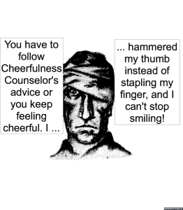 MAN WITH BANDAGED HEAD CHEERFUL